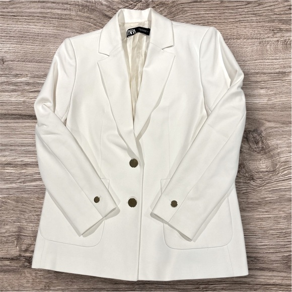 ZARA NEW WOMAN STRAIGHT CUT BLAZER JACKET OYSTER WHITE Size Medium - Picture 1 of 10